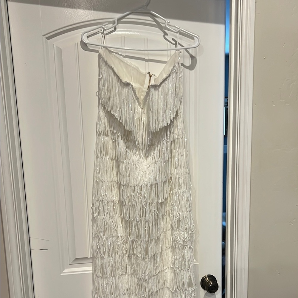 White Western Sequin Fringe Maxi Dress